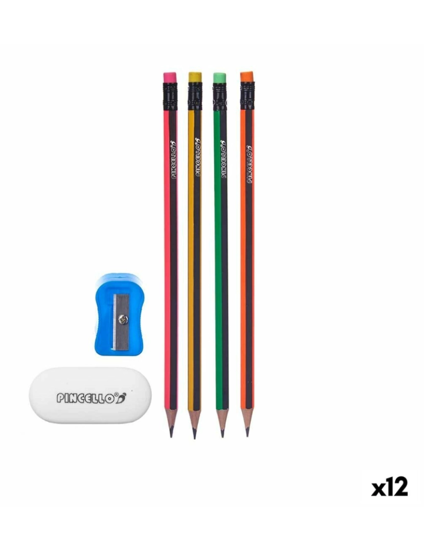 Pincello - Conjunto de Lápis Afia-lápis Borracha (12 Unidades)