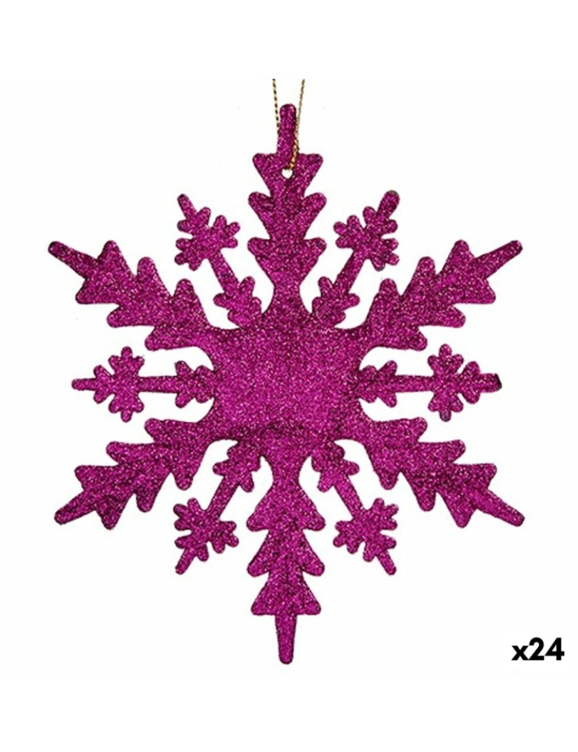 Krist+ - Adorno Natalício Flocos de neve Fúcsia Plástico Purpurina 15 x 15 x 0,2 cm (24 Unidades)