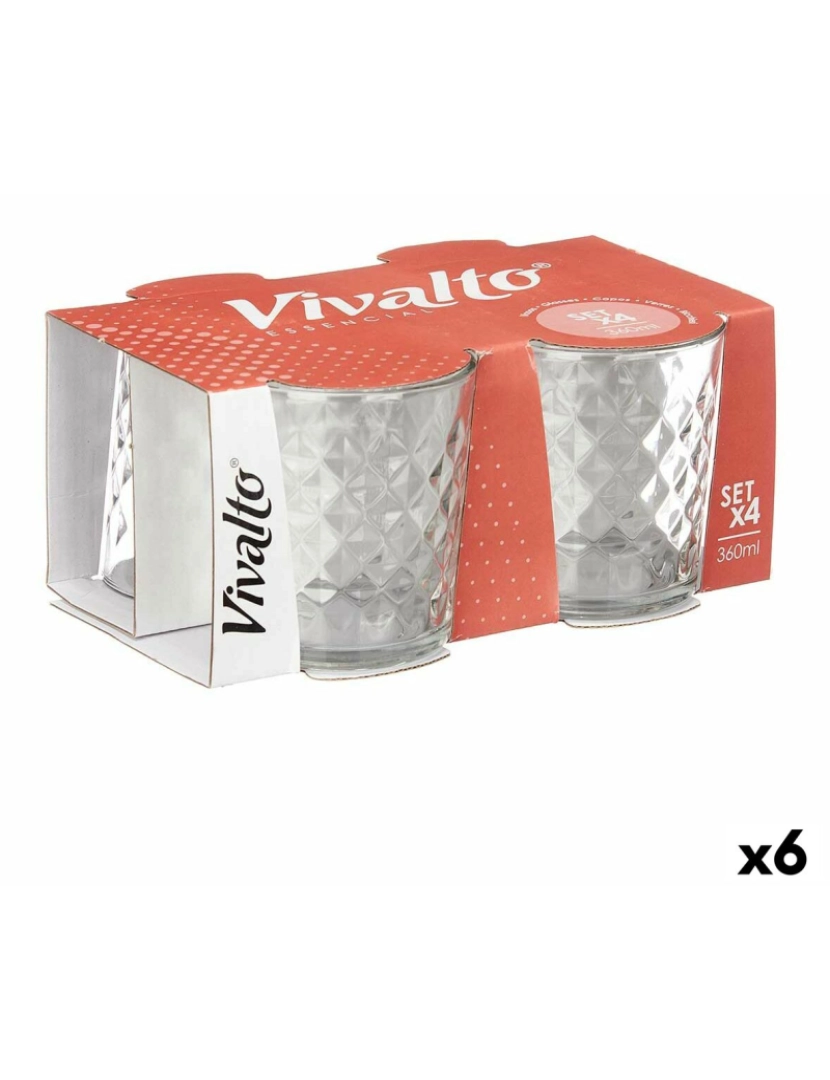 Vivalto - Conjunto de Copos Diamante Transparente Vidro 360 ml (6 Unidades)