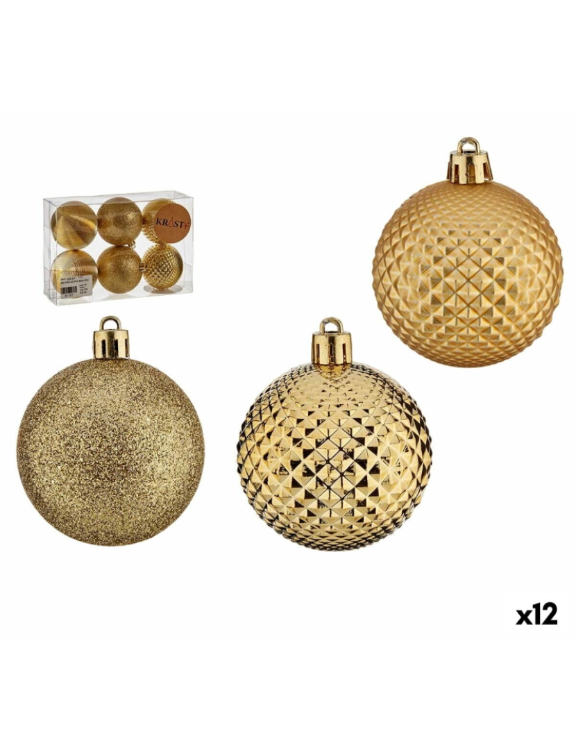 Krist+ - Conjunto de bolas de Natal Ø 6 cm Dourado PVC (12 Unidades)
