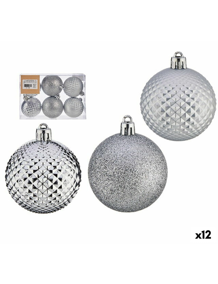 imagem de Conjunto de bolas de Natal Ø 6 cm Prateado PVC (12 Unidades)1
