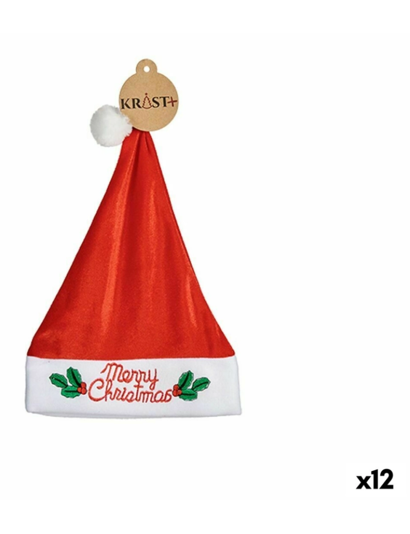 imagem de Gorro de Pai Natal Merry Christmas Visco Vermelho (12 Unidades)1