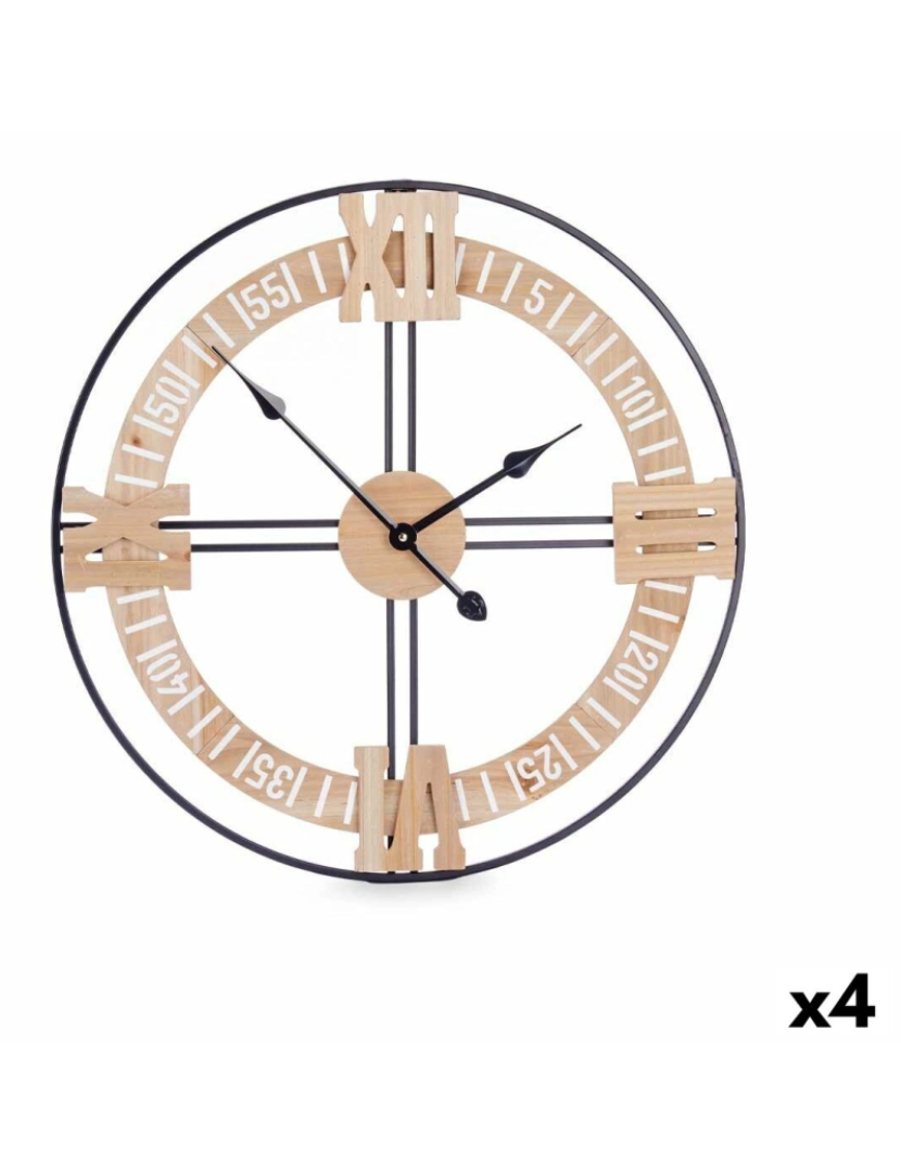 Gift Decor - Relógio de Parede Preto Metal Madeira MDF 60 x 60 x 5 cm (4 Unidades)