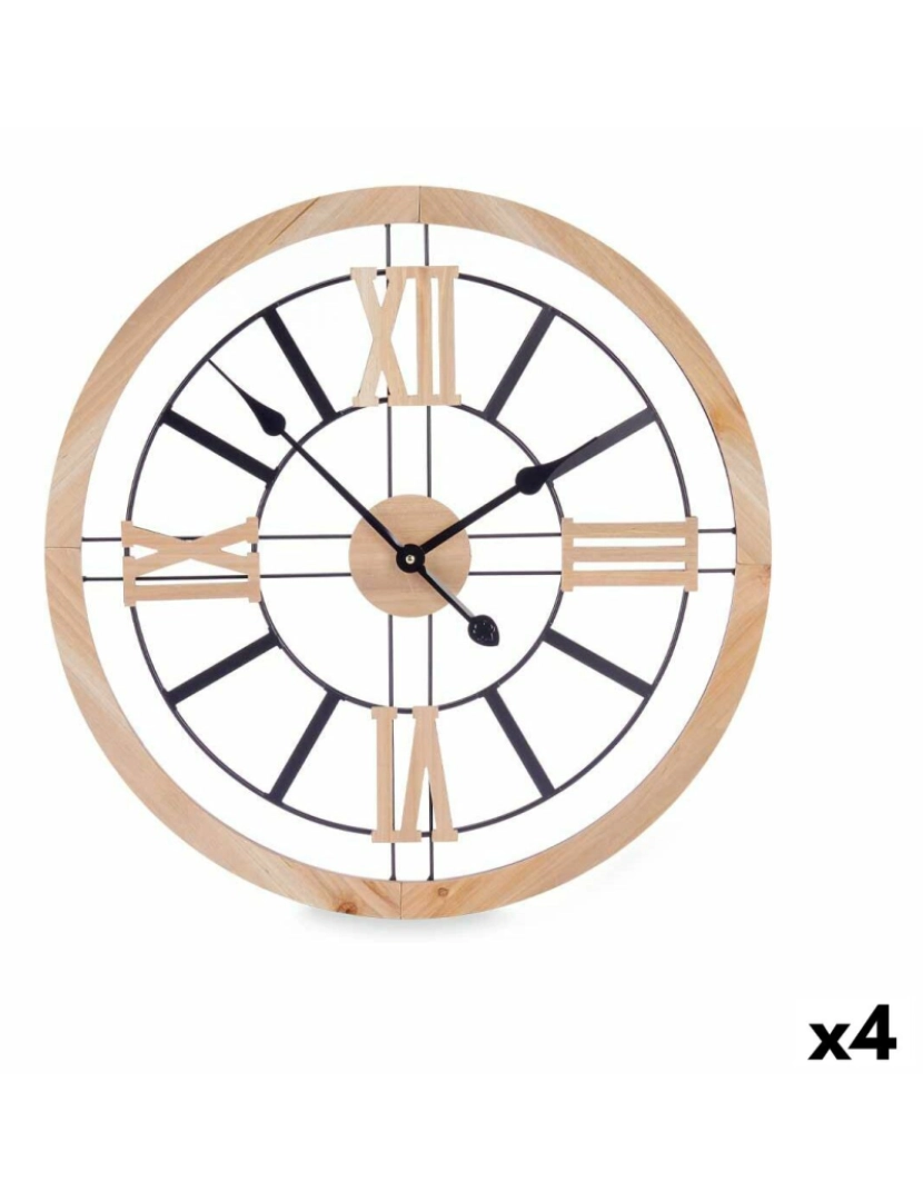 Gift Decor - Relógio de Parede Preto Metal Madeira MDF 60 x 60 x 4,5 cm (4 Unidades)