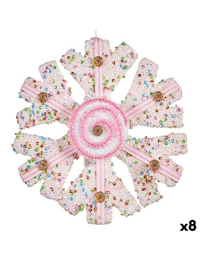 Krist+ - Adorno Natalício Flocos de neve Branco Cor de Rosa 17 x 6 x 17 cm (8 Unidades)