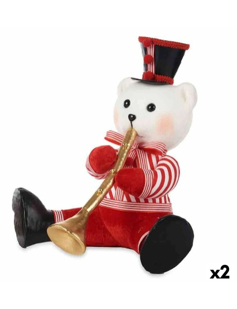 imagem de Figura Decorativa Urso Trompete Branco Preto Vermelho poliestireno 32 x 31 x 26 cm (2 Unidades)1