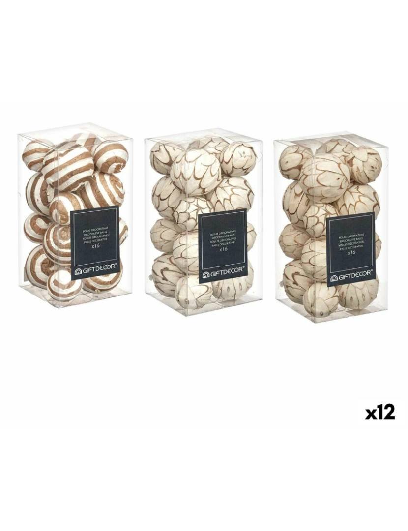 Gift Decor - Conjunto de bolas decorativas Castanho Branco (12 Unidades)