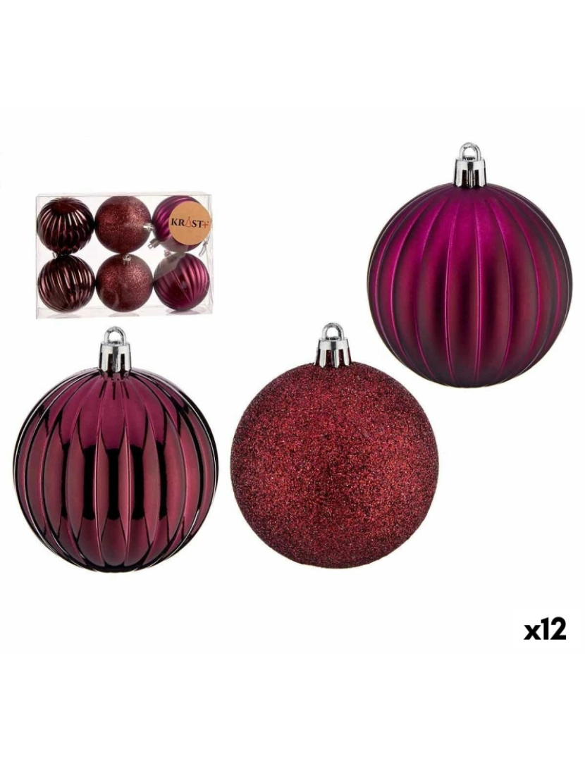 imagem de Conjunto de bolas de Natal Com relevo Roxo PVC Ø 7 cm (12 Unidades)1