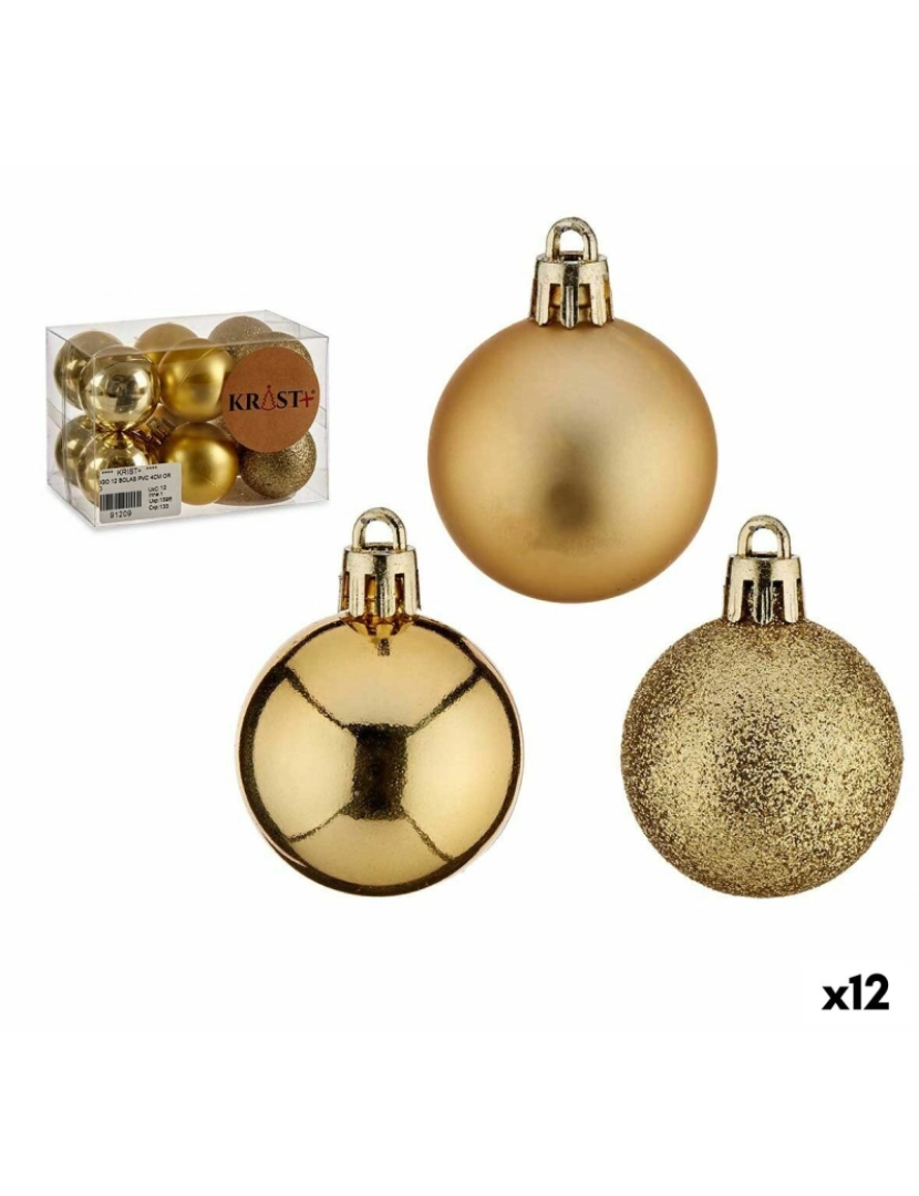 Krist+ - Conjunto de bolas de Natal Dourado PVC Ø 4 cm (12 Unidades)