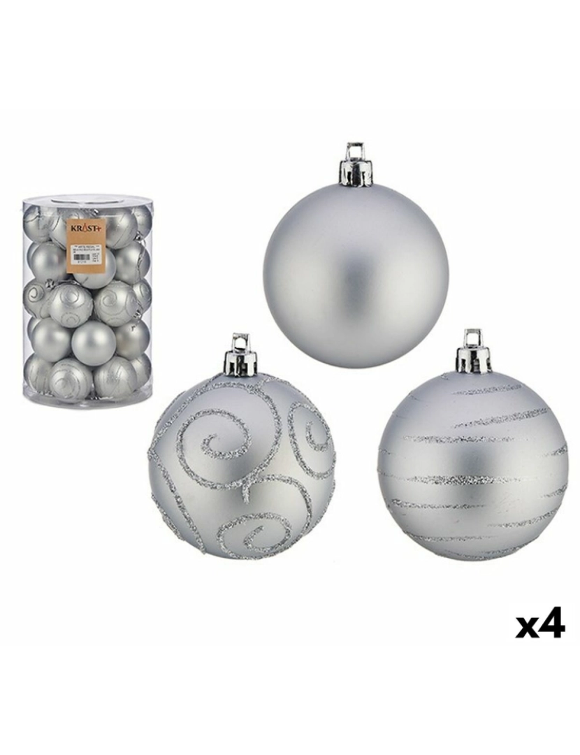 Krist+ - Conjunto de bolas de Natal Prateado PVC Ø 6 cm (4 Unidades)