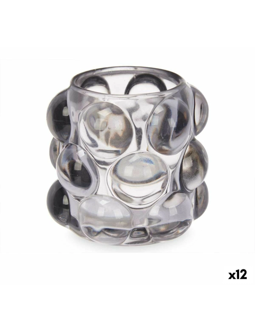 Gift Decor - Castiçais Microesferas Cinzento Cristal 8,4 x 9 x 8,4 cm (12 Unidades)