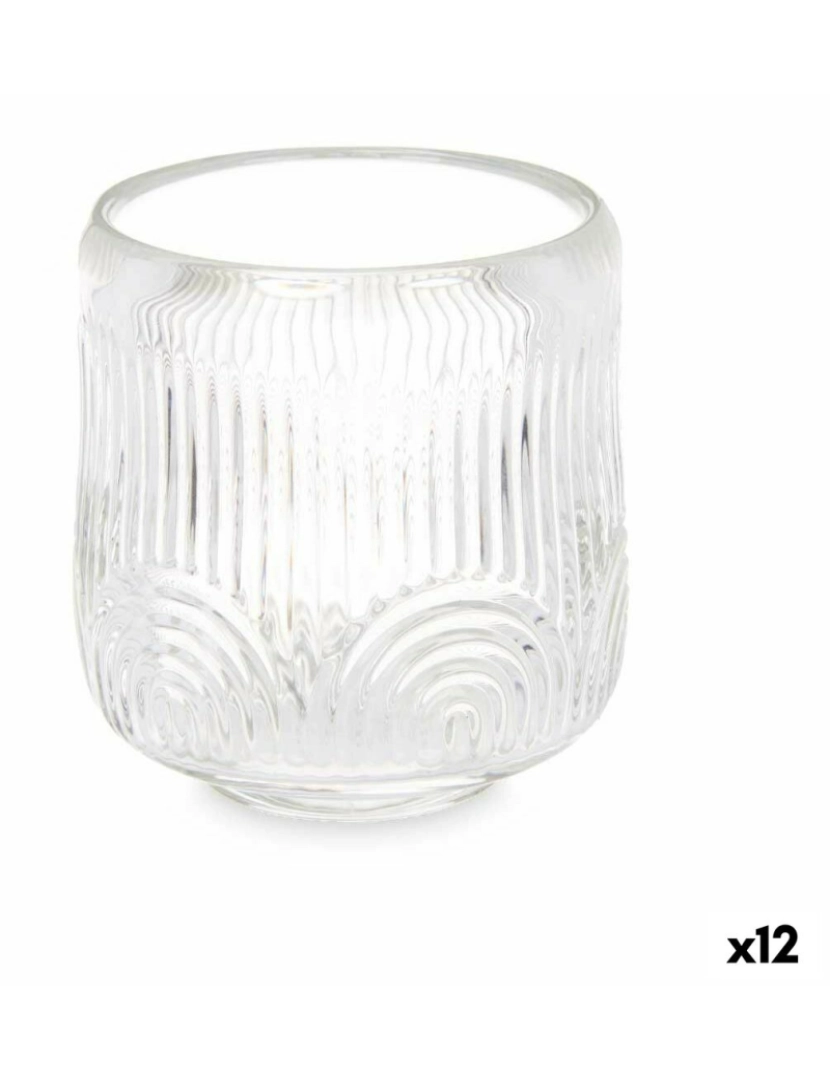 Gift Decor - Castiçais Riscas Transparente Cristal 9 x 9,5 x 9 cm (12 Unidades)