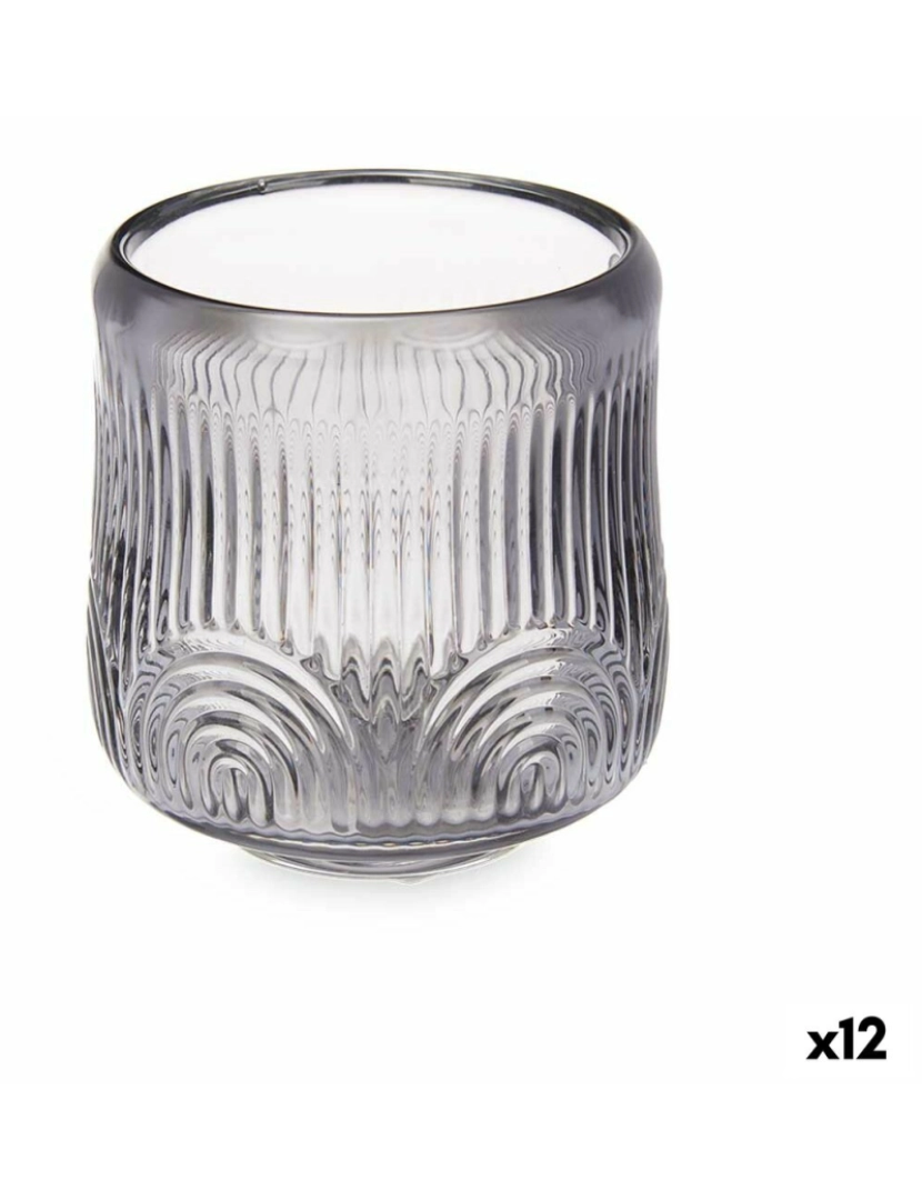 Gift Decor - Castiçais Riscas Cinzento Cristal 9 x 9,5 x 9 cm (12 Unidades)