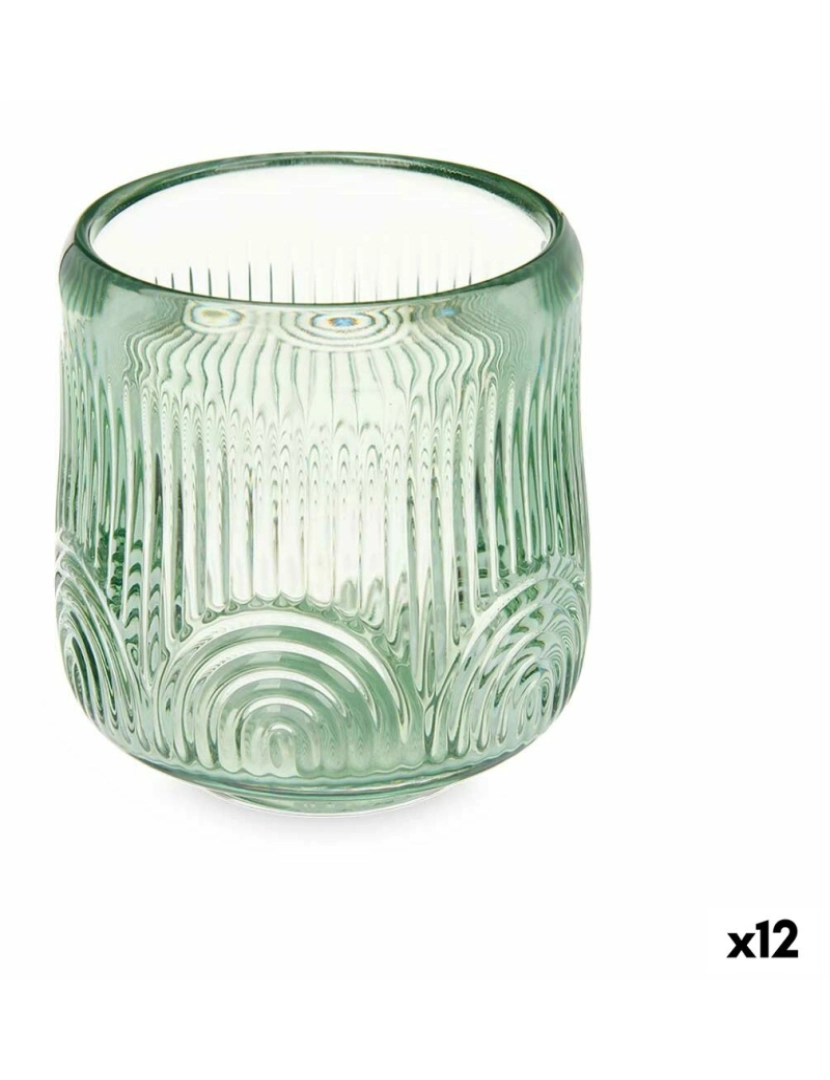 Gift Decor - Castiçais Riscas Verde Cristal 9 x 9,5 x 9 cm (12 Unidades)
