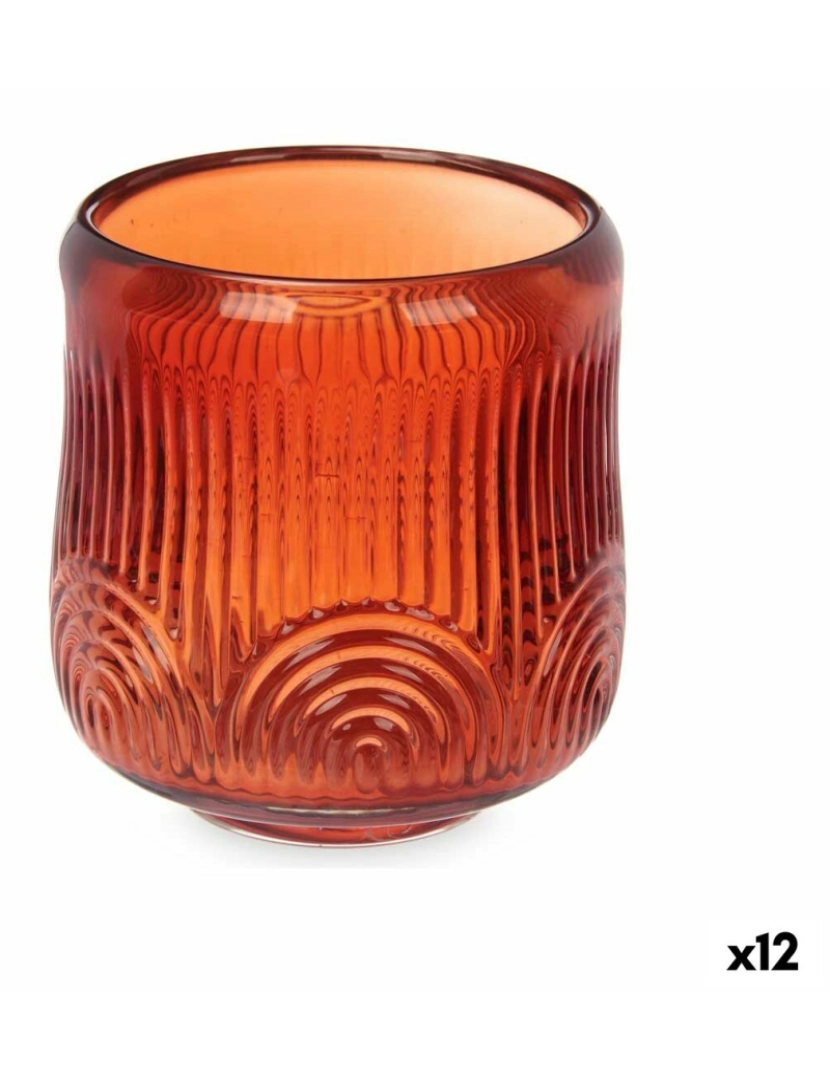 Gift Decor - Castiçais Riscas Laranja Cristal 9 x 9,5 x 9 cm (12 Unidades)