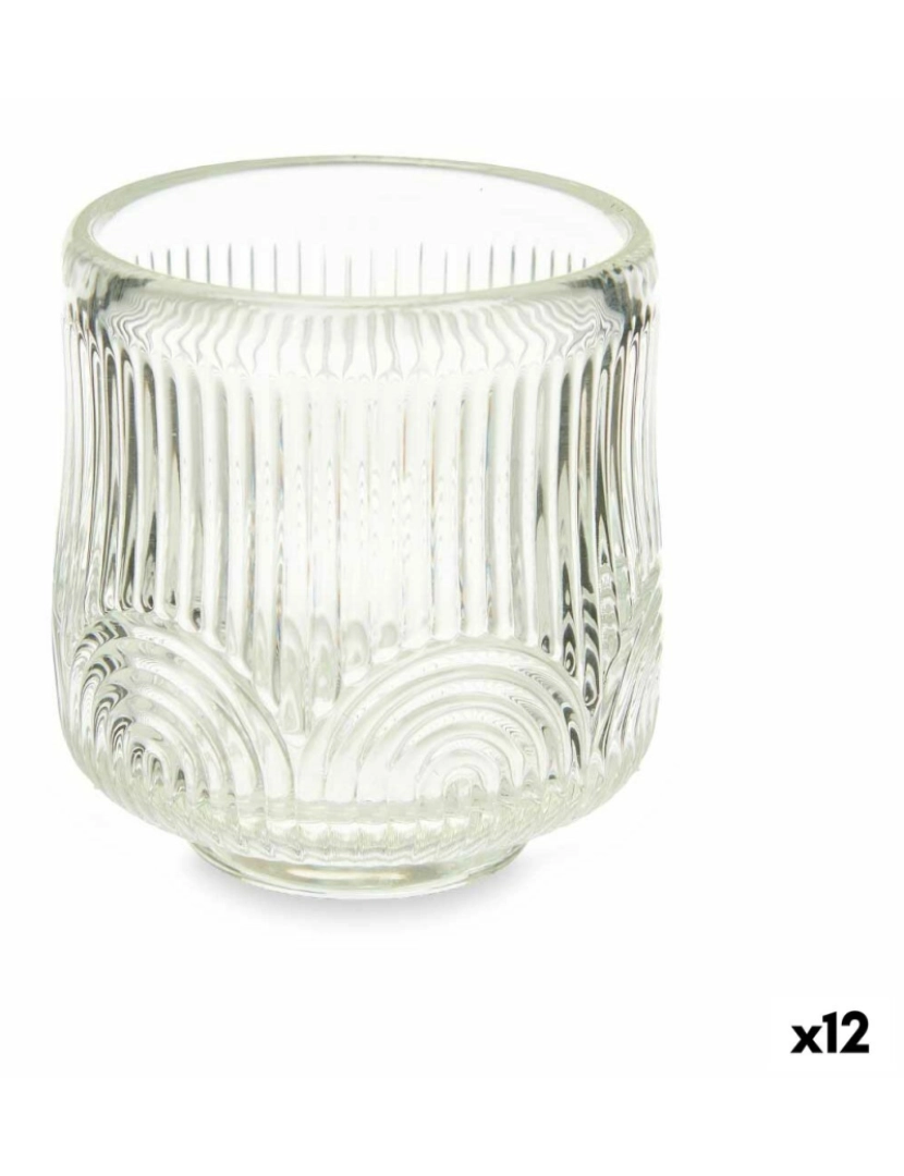 Gift Decor - Castiçais Riscas Transparente Cristal 7,5 x 7,8 x 7,5 cm (12 Unidades)