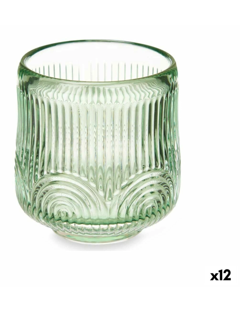 Gift Decor - Castiçais Riscas Verde Cristal 7,5 x 7,8 x 7,5 cm (12 Unidades)
