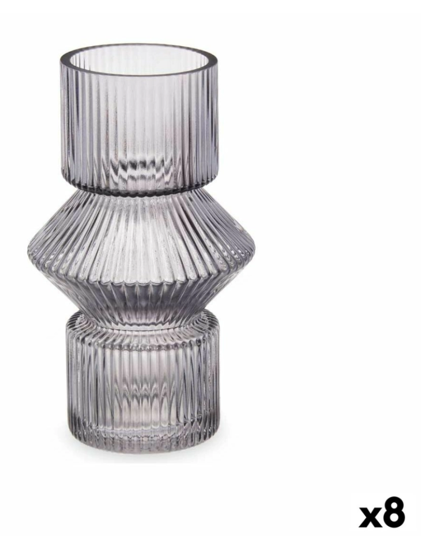 Gift Decor - Vaso Riscas Cinzento Cristal 9,5 x 16,5 x 9,5 cm (8 Unidades)