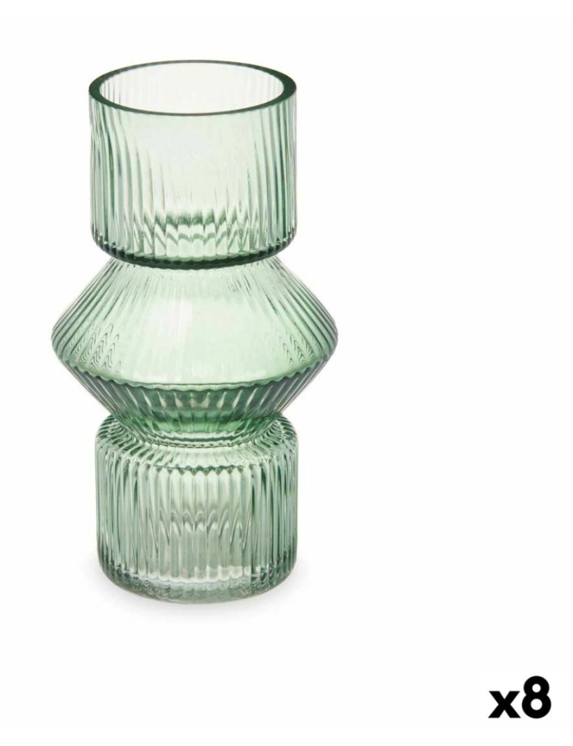 Gift Decor - Vaso Riscas Verde Cristal 9,5 x 16,5 x 9,5 cm (8 Unidades)