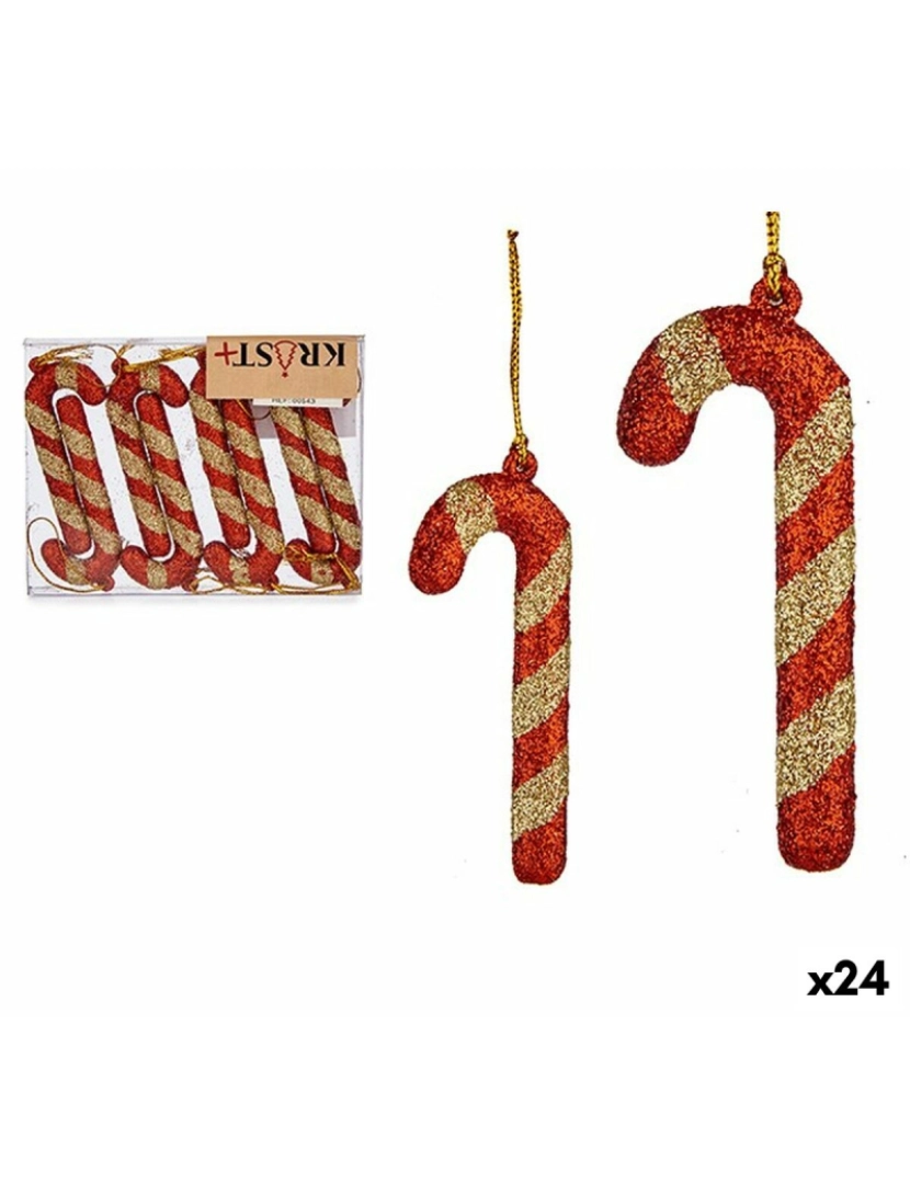Krist+ - Conjunto de Decorações de Natal Bastão 8 Peças Vermelho Dourado Plástico 6,5 x 1 cm (24 Unidades)