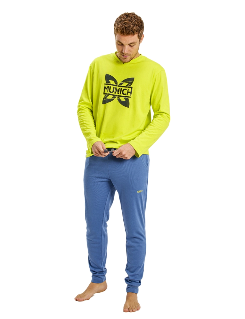 Munich - Pijama Inverno Manga Comprida Homem Azul e Verde