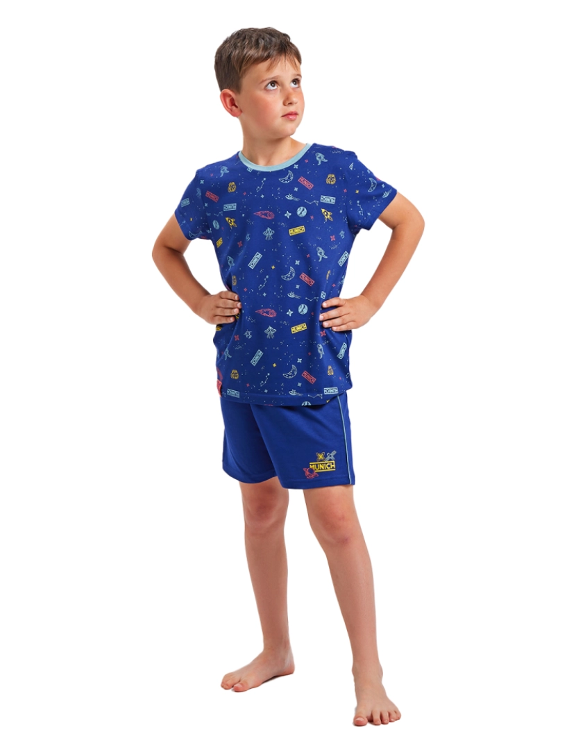 Munich - Pijama Manga Curta Rapaz Azul Navy e Multicor