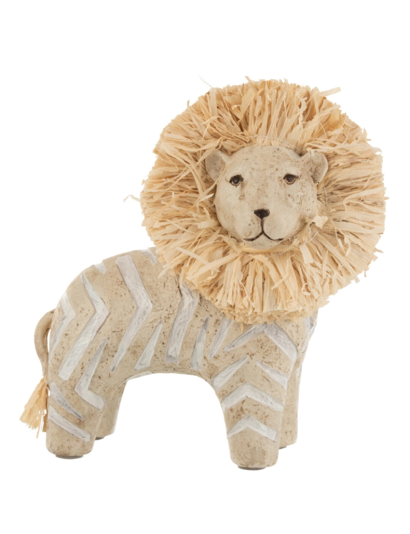J-Line - J-Line Lion Figure, Lion Figure como Força e Liderança Símbolo, Decoração Africana para o Salão e Escritório, Presente Ideal, Feito de Poliresina e Raphia, 15 Cm Alto