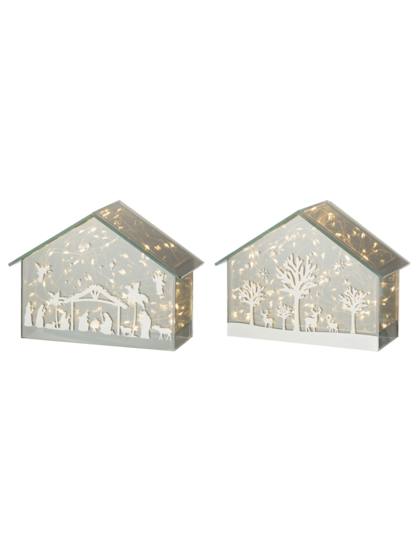 J-Line - Decoração J-Line Led House Trees + Animals Glass Gold Assortment De 2 - 2 unidades