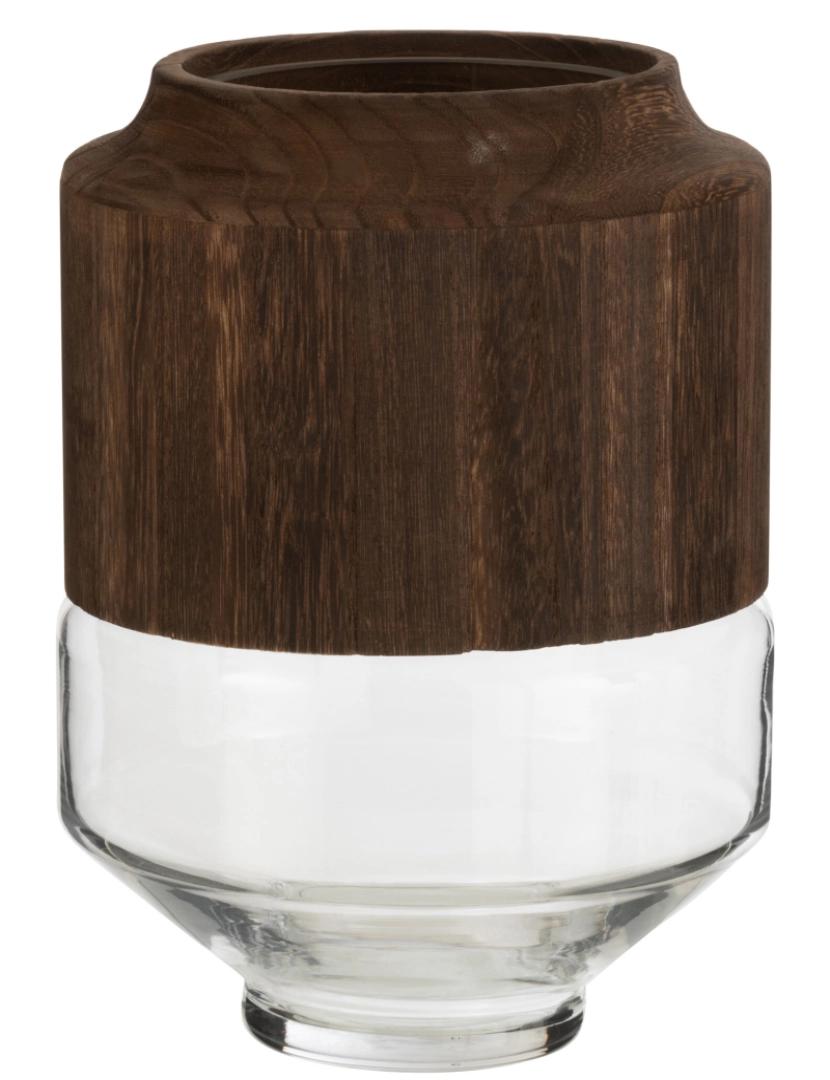 J-Line - J-Line Round Vase Wood/Verre Brown Fonce pequeno