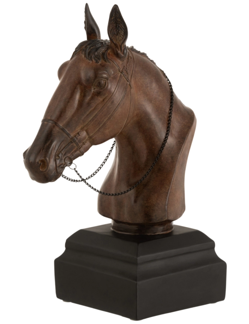 J-Line - J-Line Escultura Cavalo Deco, Vintage Deco Horse Head, Decoração Brown Polyresin Horse, Antique Deco, Estátua de cavalo como presente de menina de cavalo, Decoração de mesa e decoração de salão, 35.5 Cm High