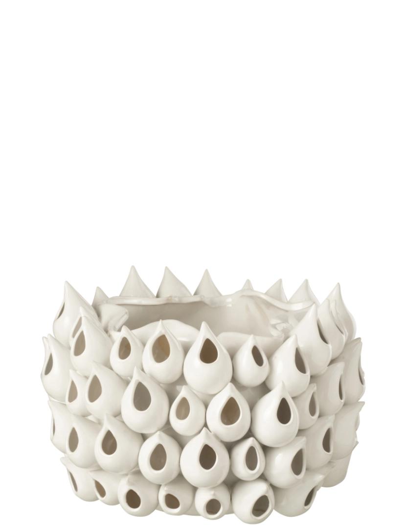 J-Line - J-Line Cachepot Anemone cerâmica branca