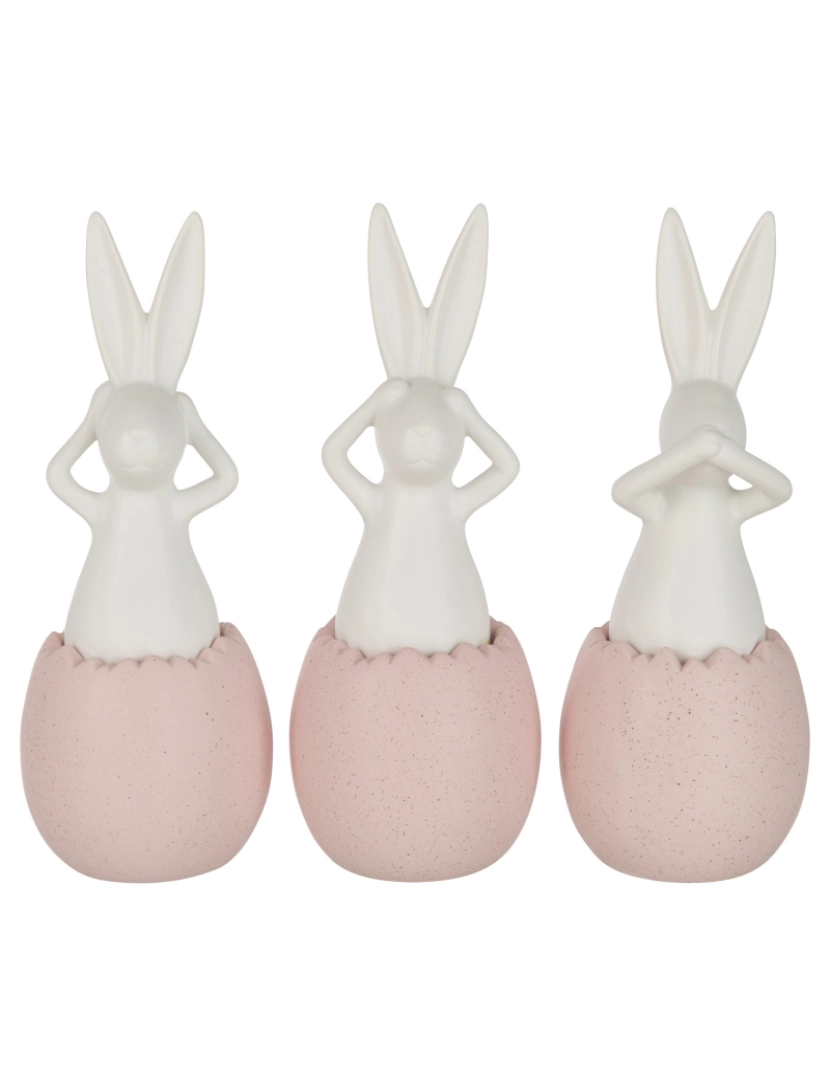J-Line - J-Line Rabbit Hear/Ver/Se Taire cerâmica Rose grande variedade de 3 - 3 unidades