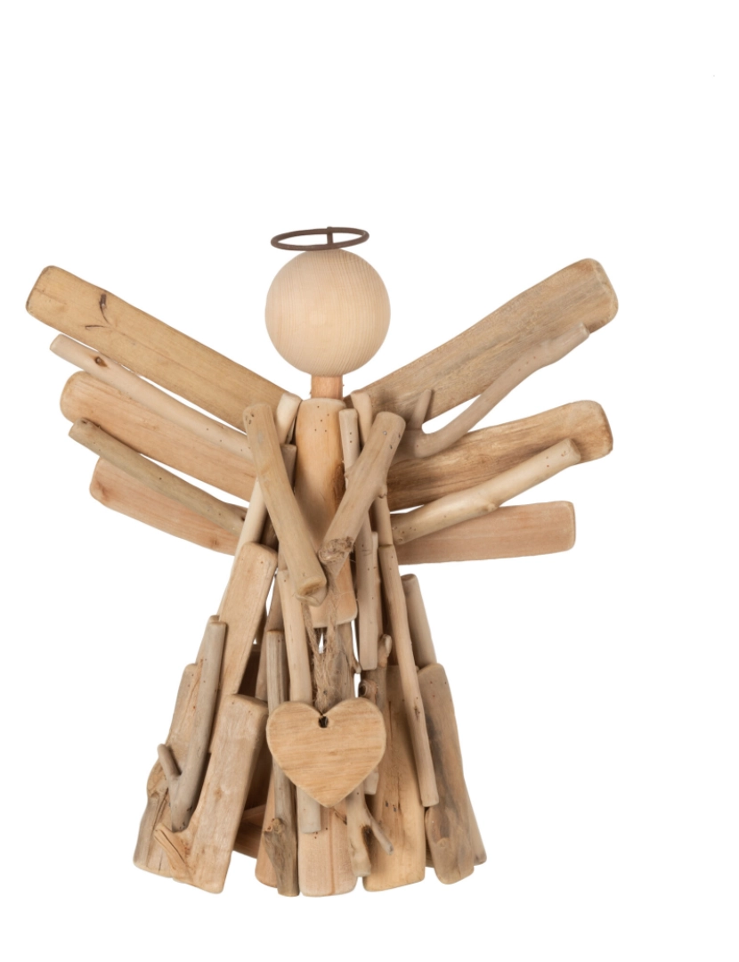 J-Line - J-Line Angel + ramos de coração madeira natural grande