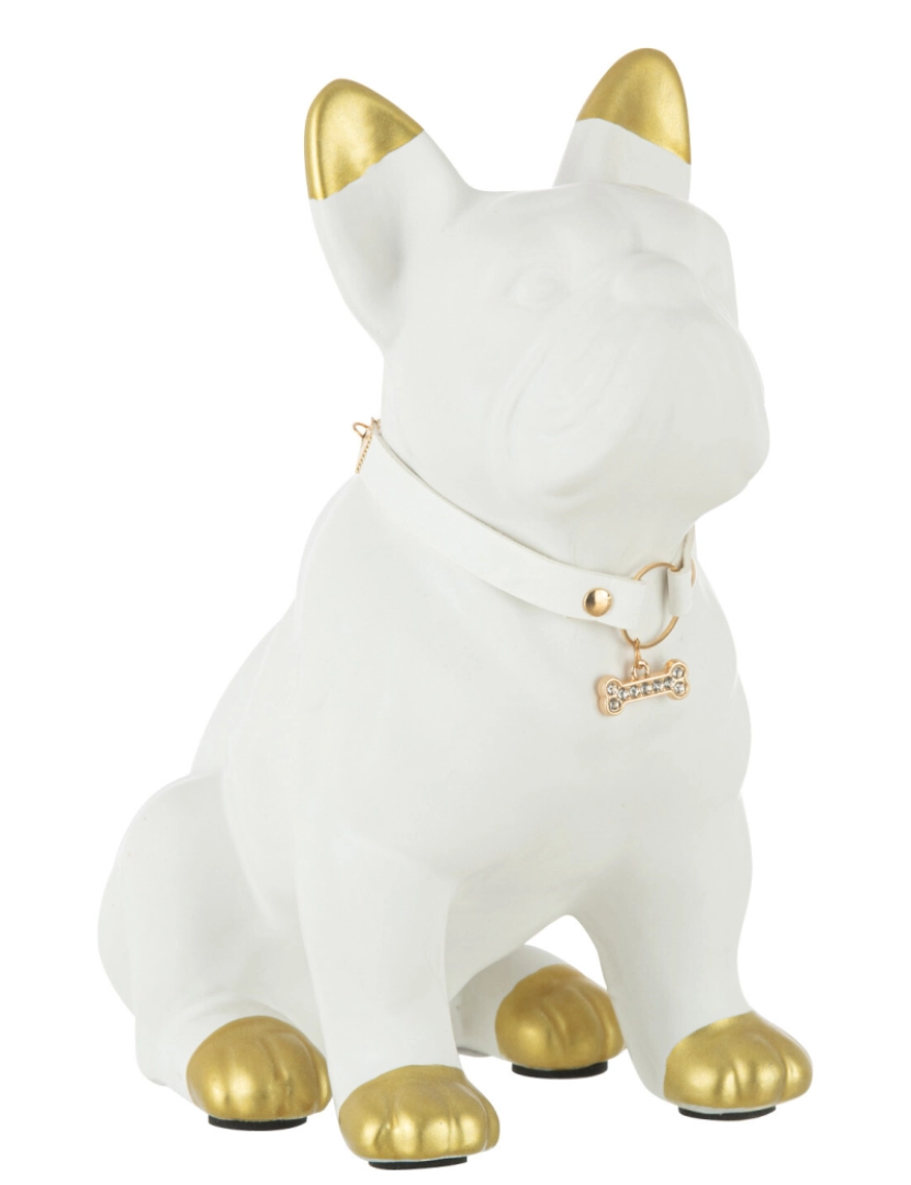 imagem de Cão de cerâmica J-Line Branco / Médio Ouro1