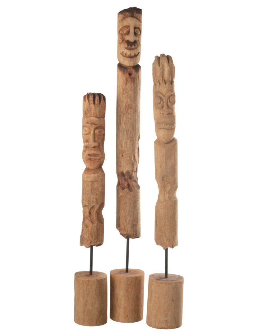 J-Line - Conjunto J-Line 3 personagens na madeira natural do totem do pé