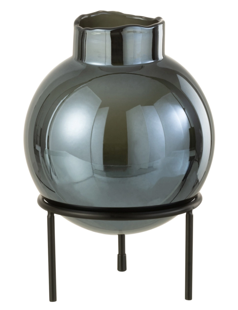 J-Line - J-Line Vase Glass Ball/Metal Blue/Black Small