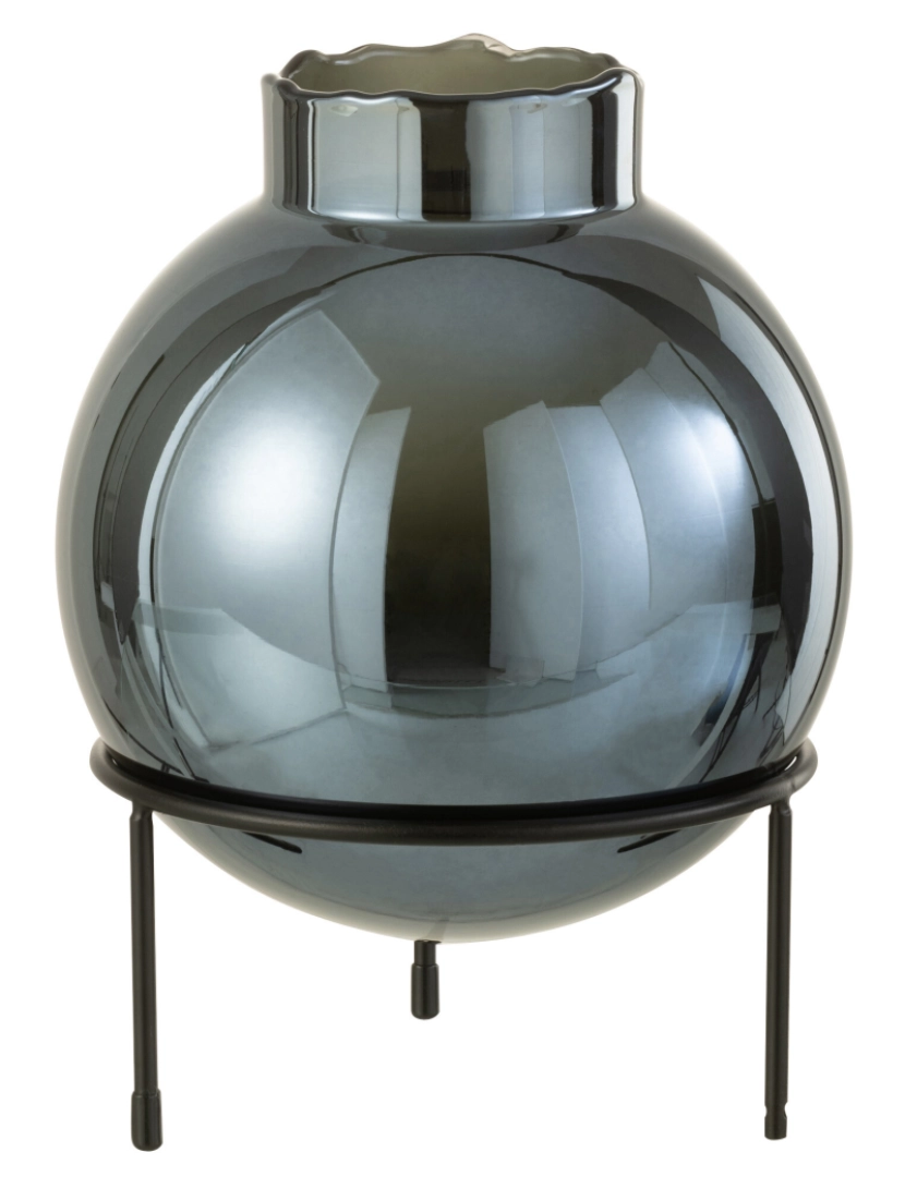 J-Line - J-Line Vase Ball Glass/Metal Blue/Black Large