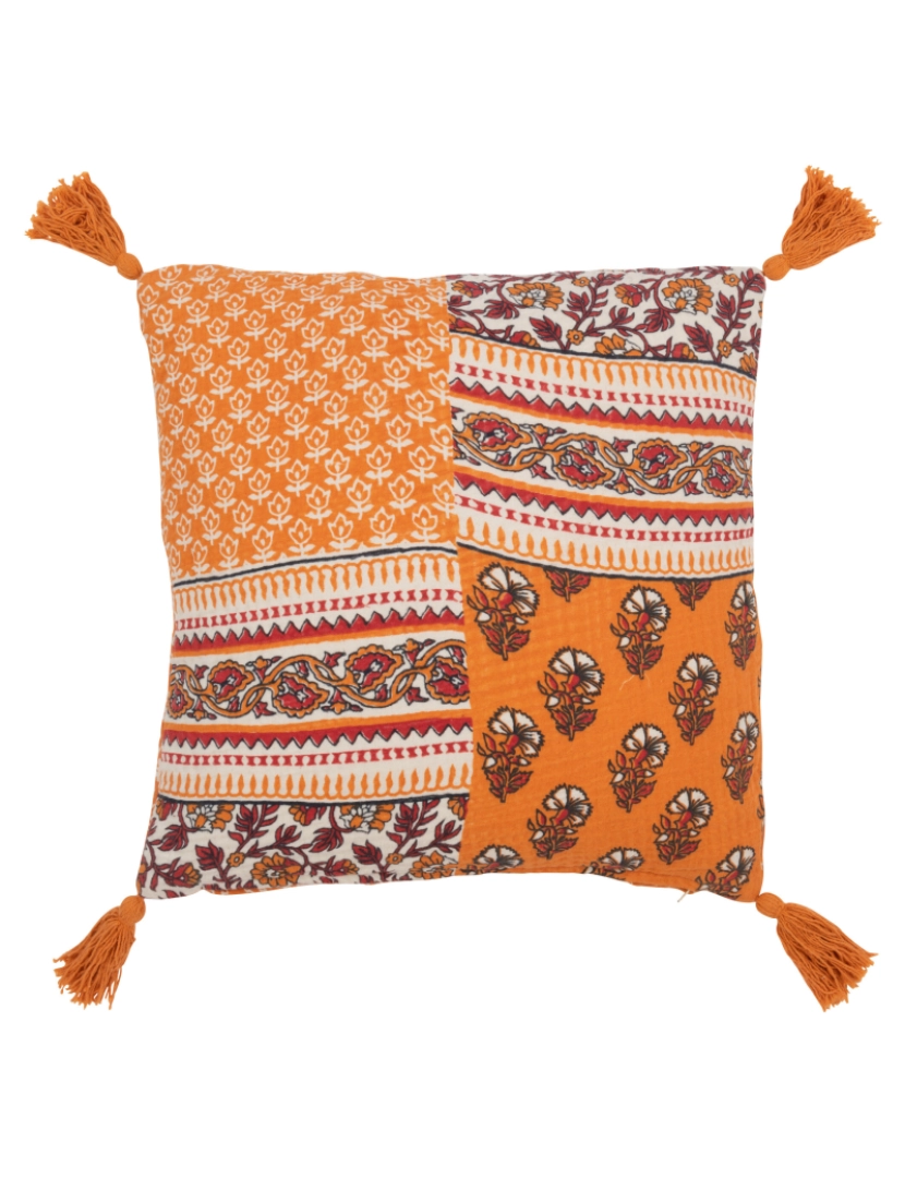 J-Line - J-Line Cushion Flores +Floches algodão laranja