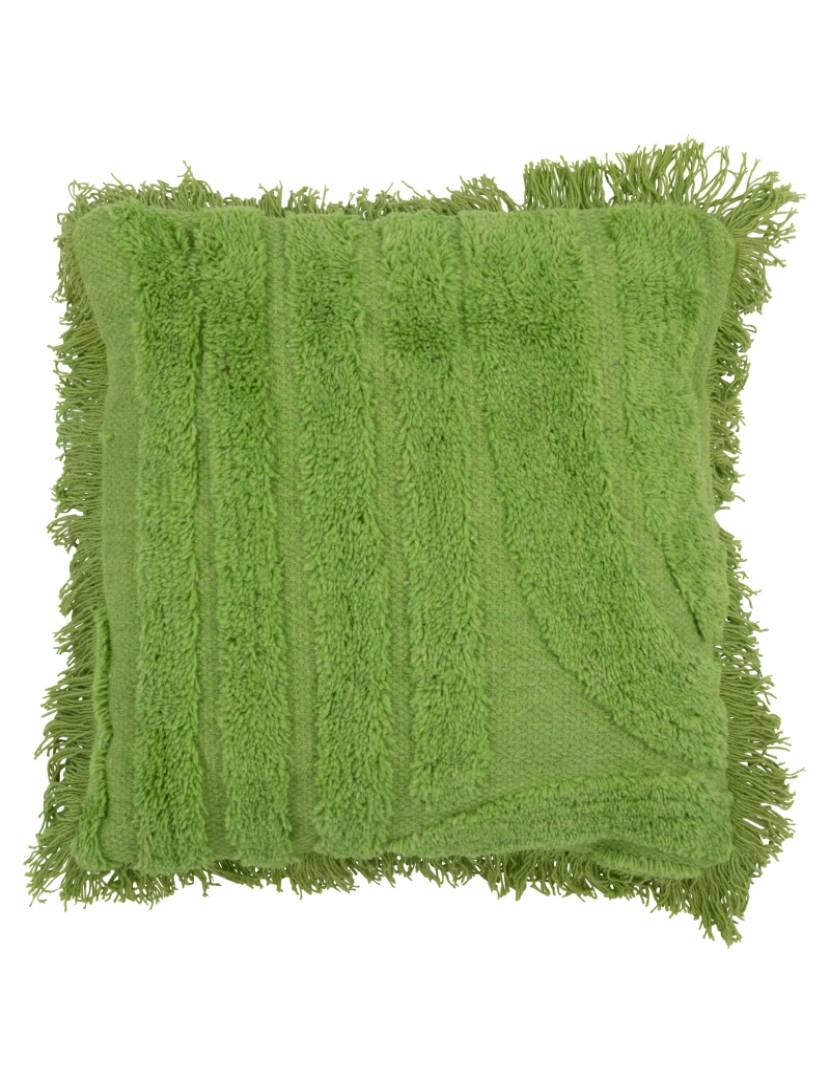 J-Line - J-Line Cushion Tufted Curves+Franges Wool Green