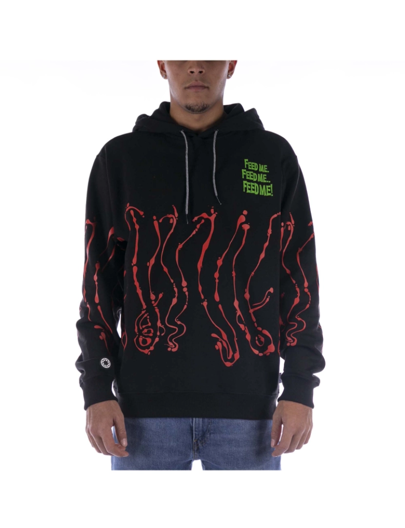 Octopus - Camisola Preta Com Hoodie Gotejador De Polvo