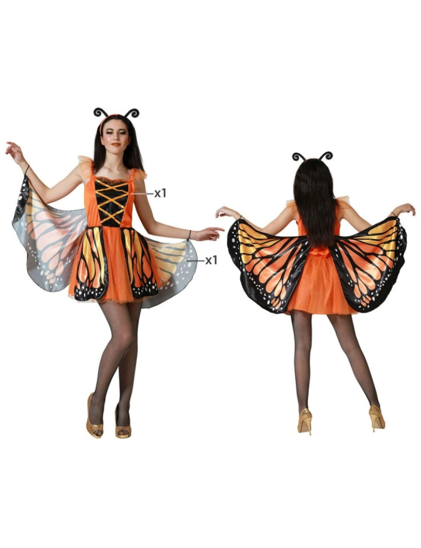 Bigbuy Carnival - Fantasia para Adultos Borboleta Laranja