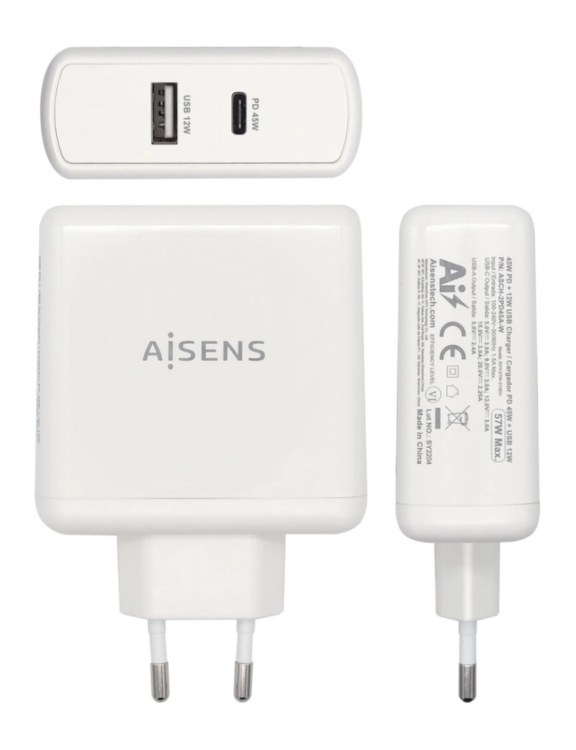 imagem de Carregador USB Parede Aisens PD 3.0 USB-C 57 W Branco2