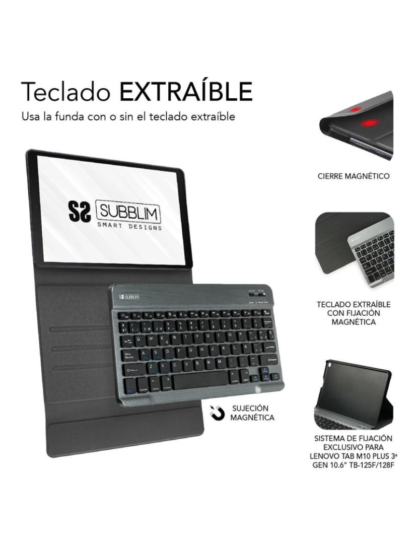 imagem de Capa para Tablet e Teclado Subblim LENOVO TAB M10 PLUS 3ª GEN Preto 10,6"3