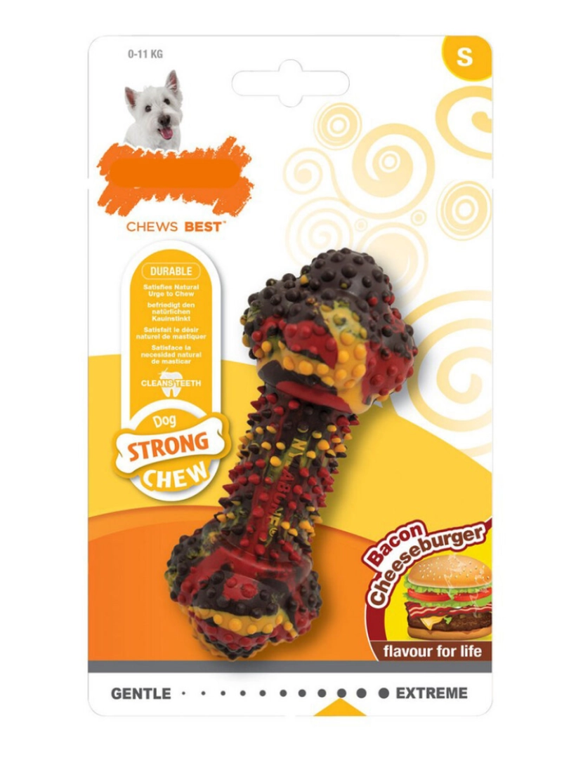 imagem de Mordedor para cão Nylabone Strong Chew Bacon Queijo Hambúrguer Borracha Tamanho S1
