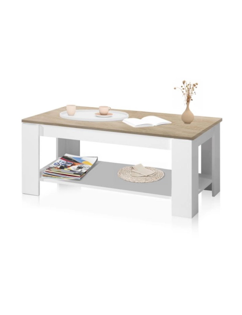 imagem de Mesa de centro elevatória Lya Blanco Artik (Blanco Mate) - Roble Canadian 102 x 54 x cm2