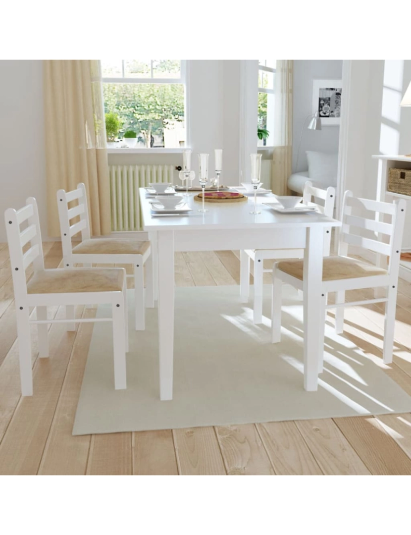 imagem de vidaXL Cadeiras de jantar 4 pcs seringueira maciça e veludo branco3