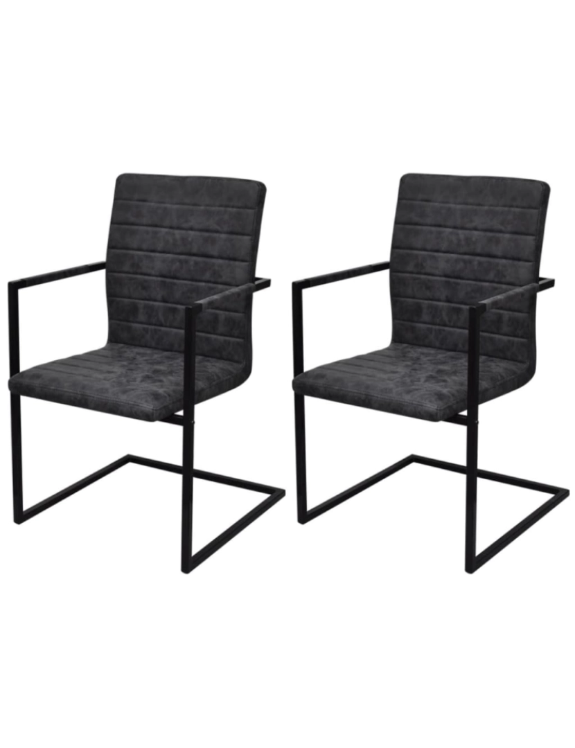 imagem de vidaXL Cadeiras de jantar cantilever 2 pcs couro artificial preto2