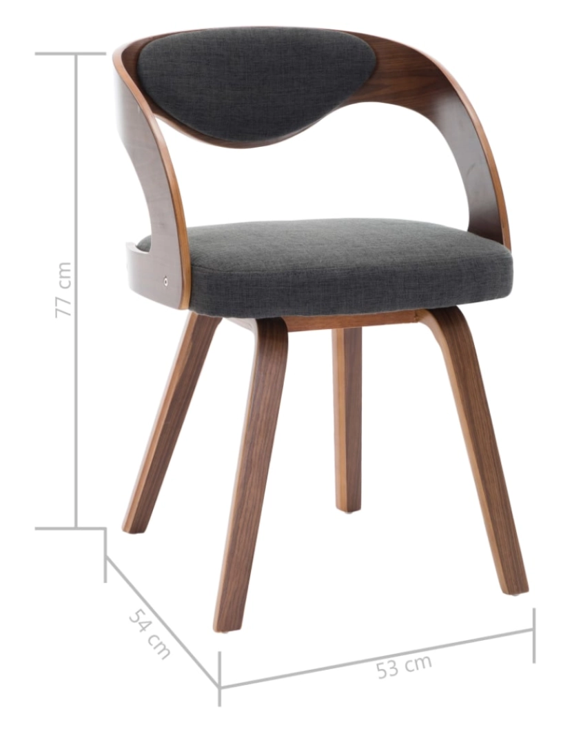 imagem de vidaXL Cadeiras jantar 2 pcs madeira curvada e tecido cinzento-escuro8