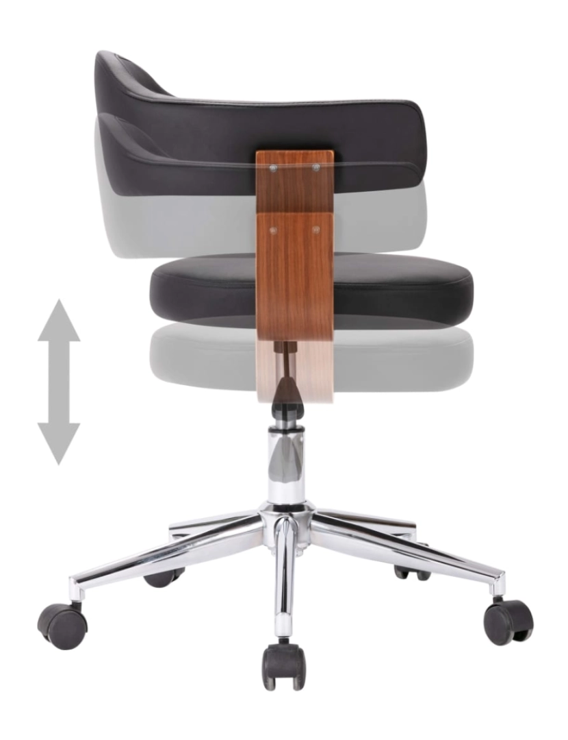 imagem de vidaXL Cadeira jantar giratória madeira curvada/couro artificial preto6
