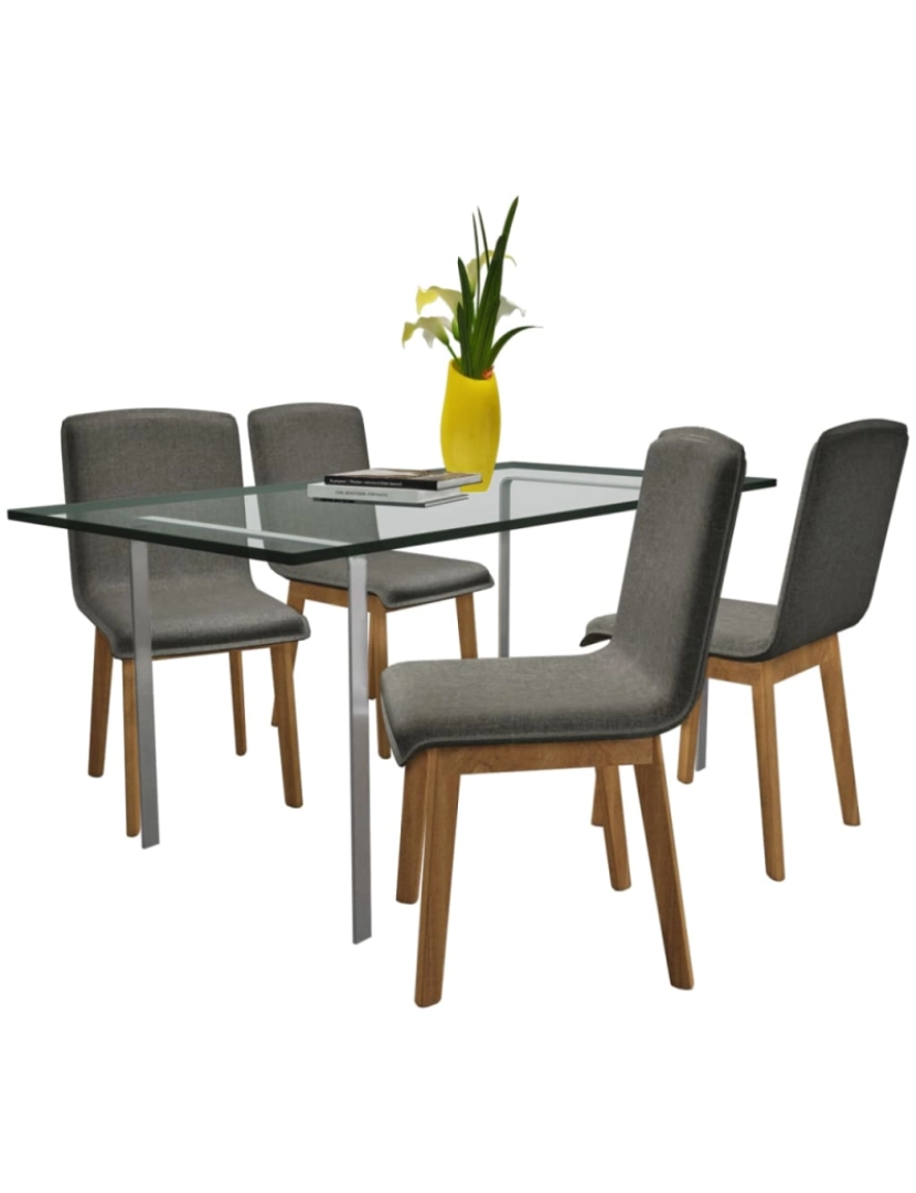 imagem de vidaXL Cadeiras jantar 4 pcs tecido cinzento-claro e carvalho maciço3